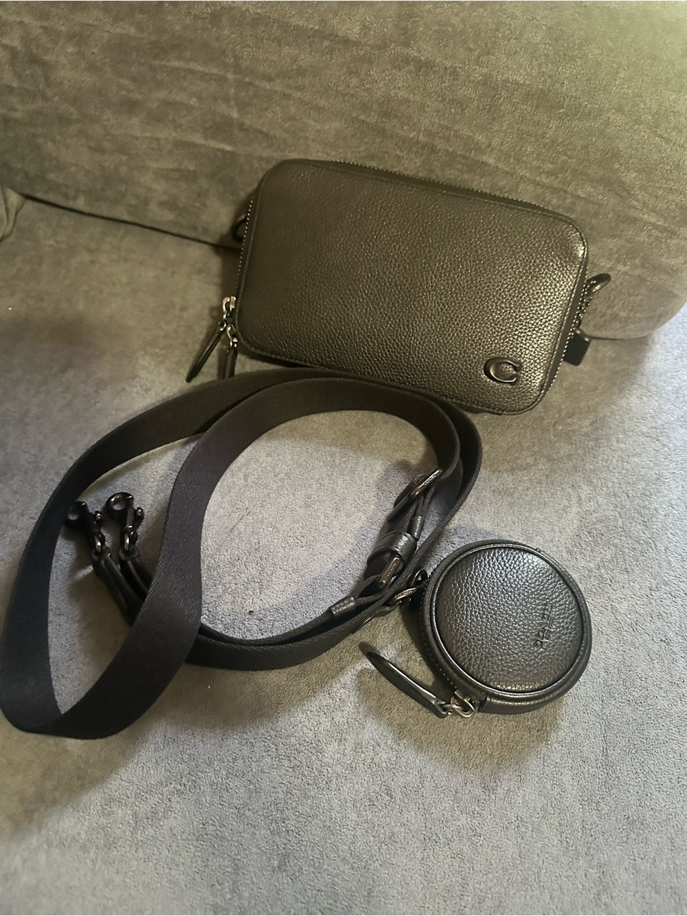 Coach Black Pebbled Leather Crossbody with Coin Pouch and Wide Strap